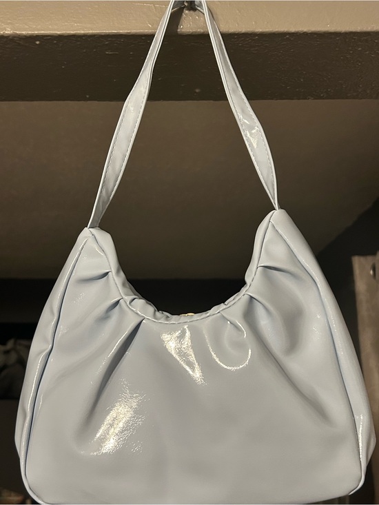 Handbags - Baby Blue Glossy Shoulder Bag | Trendy Soft Slouchy Purse | Y2K Minimal Chic